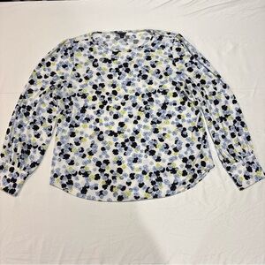 Ann Taylor Top Blouse Shirt Floral Long Sleeve XL White Blue Yellow